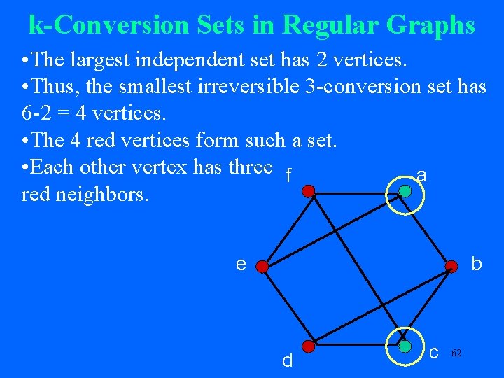 k-Conversion Sets in Regular Graphs • The largest independent set has 2 vertices. •