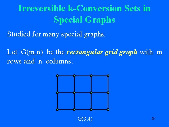 Irreversible k-Conversion Sets in Special Graphs Studied for many special graphs. Let G(m, n)