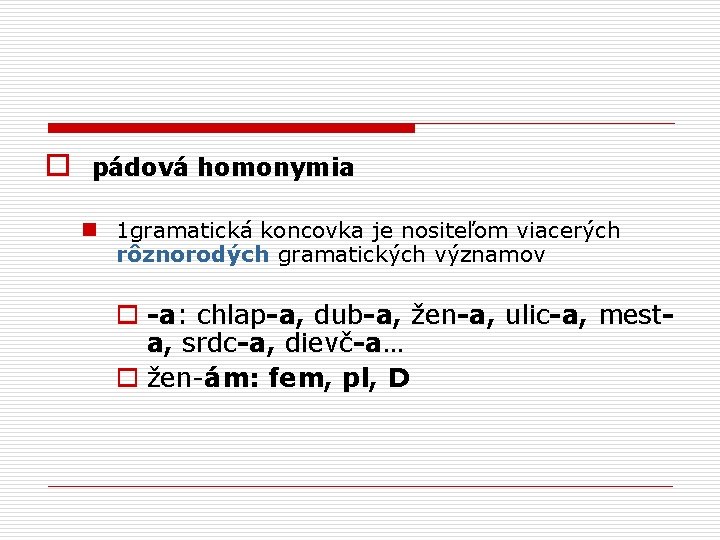 o pádová homonymia n 1 gramatická koncovka je nositeľom viacerých rôznorodých gramatických významov o