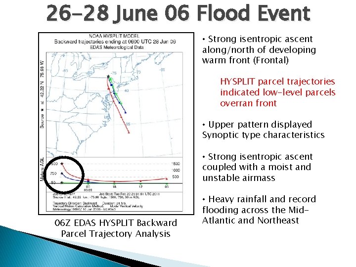 26 -28 June 06 Flood Event • Strong isentropic ascent along/north of developing warm