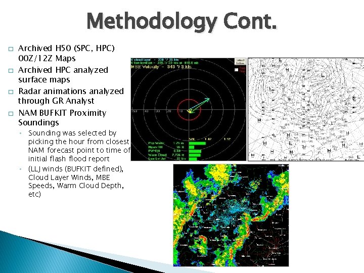 Methodology Cont. � � Archived H 50 (SPC, HPC) 00 Z/12 Z Maps Archived