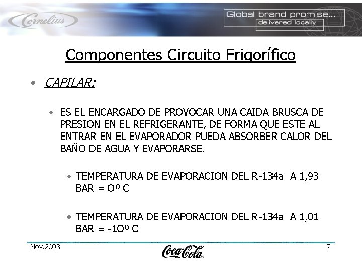 Componentes Circuito Frigorífico • CAPILAR: • ES EL ENCARGADO DE PROVOCAR UNA CAIDA BRUSCA