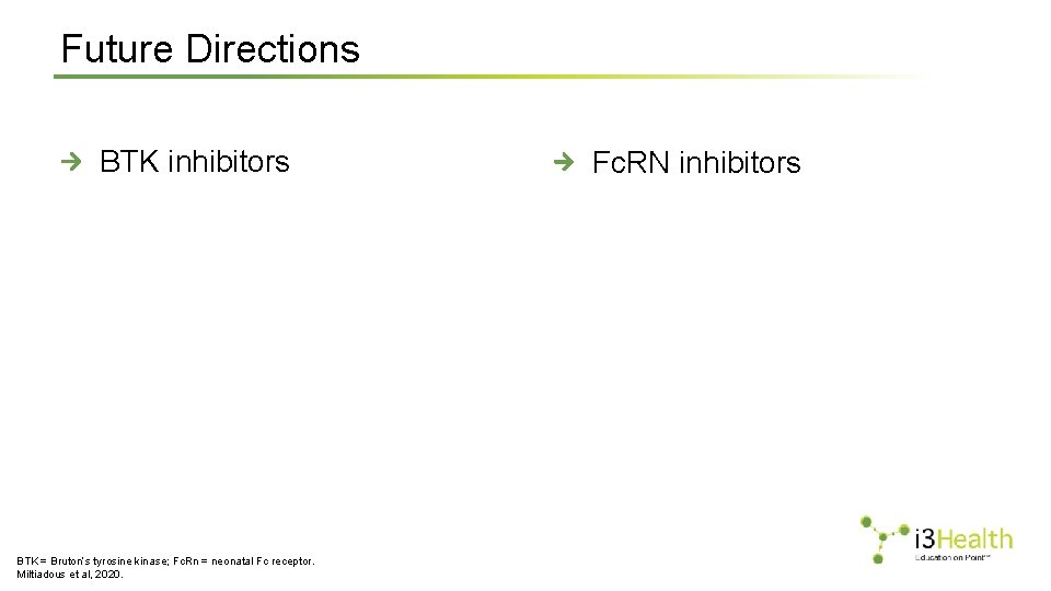 Future Directions BTK inhibitors BTK = Bruton’s tyrosine kinase; Fc. Rn = neonatal Fc