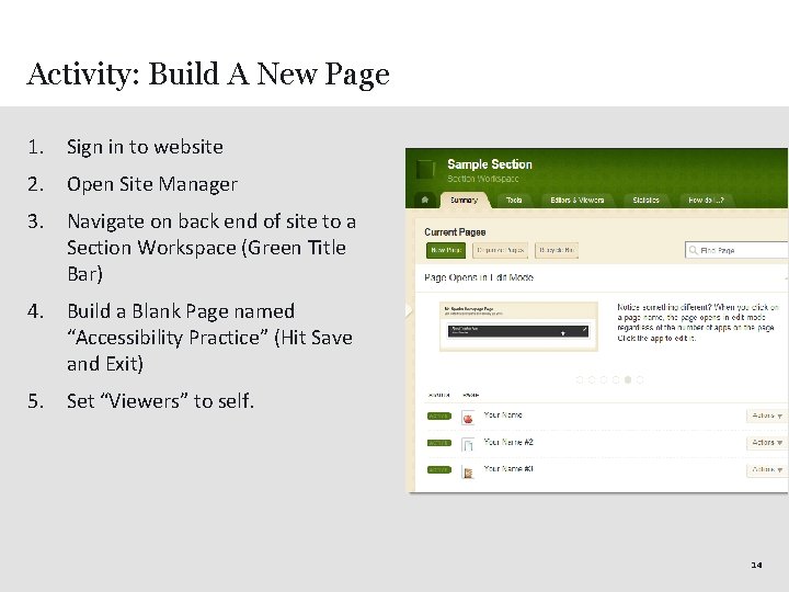 Activity: Build A New Page 1. Sign in to website 2. Open Site Manager