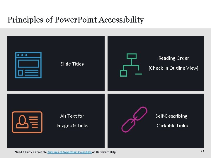 Principles of Power. Point Accessibility Slide Titles Reading Order (Check In Outline View) Alt