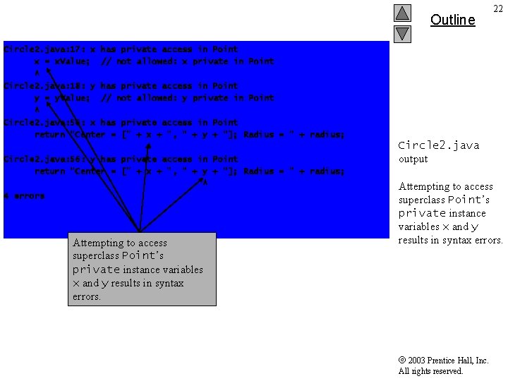 Outline Circle 2. java: 17: x has private access in Point x = x.