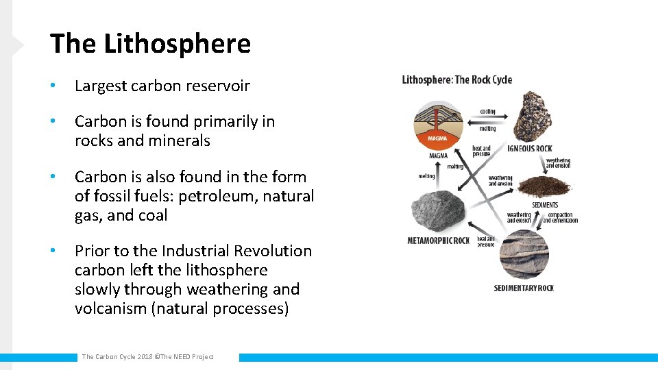 The Lithosphere • Largest carbon reservoir • Carbon is found primarily in rocks and