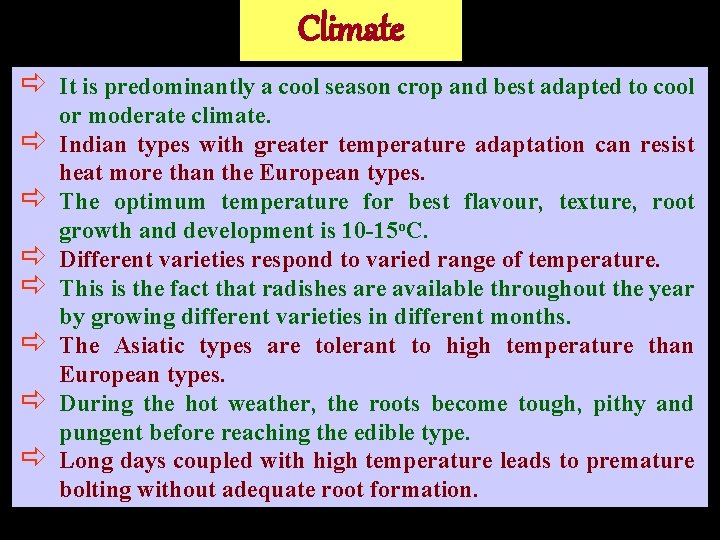 Climate ð ð ð ð It is predominantly a cool season crop and best