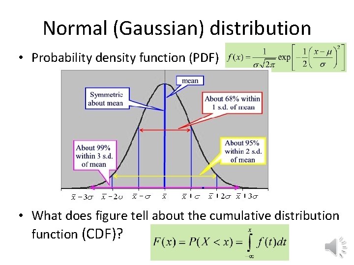 Normal (Gaussian) distribution • Probability density function (PDF) • What does figure tell about Normal (Gaussian) distribution • Probability density function (PDF) • What does figure tell about
