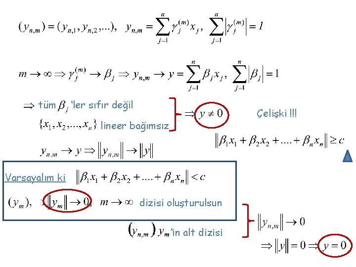 tüm ‘ler sıfır değil Çelişki !!! lineer bağımsız Varsayalım ki dizisi oluşturulsun ‘in alt