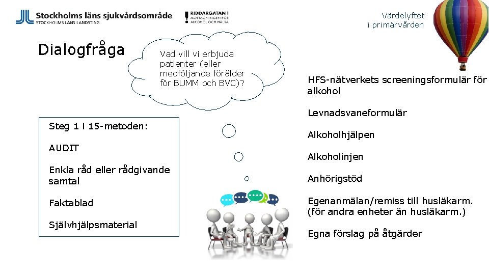 Värdelyftet i primärvården Dialogfråga Vad vill vi erbjuda patienter (eller medföljande förälder för BUMM