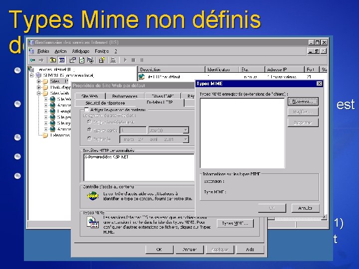 Types Mime non définis désactivés Les extensions de fichier doivent être déclarés comme type