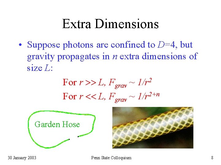 Extra Dimensions • Suppose photons are confined to D=4, but gravity propagates in n