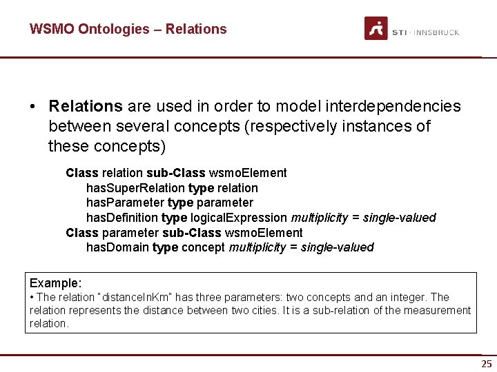 WSMO Ontologies – Relations • Relations are used in order to model interdependencies between