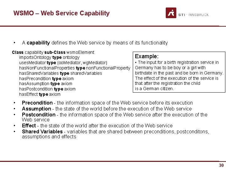 WSMO – Web Service Capability • A capability defines the Web service by means