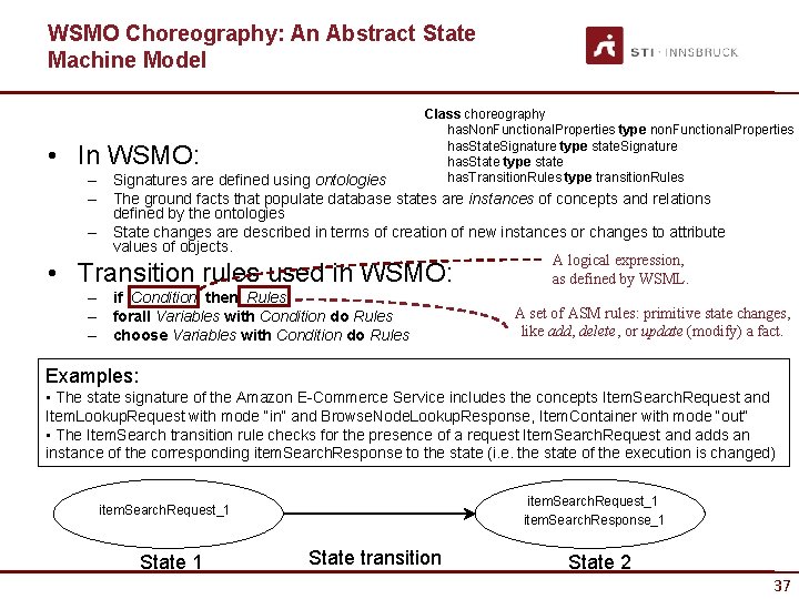 WSMO Choreography: An Abstract State Machine Model • In WSMO: Class choreography has. Non.