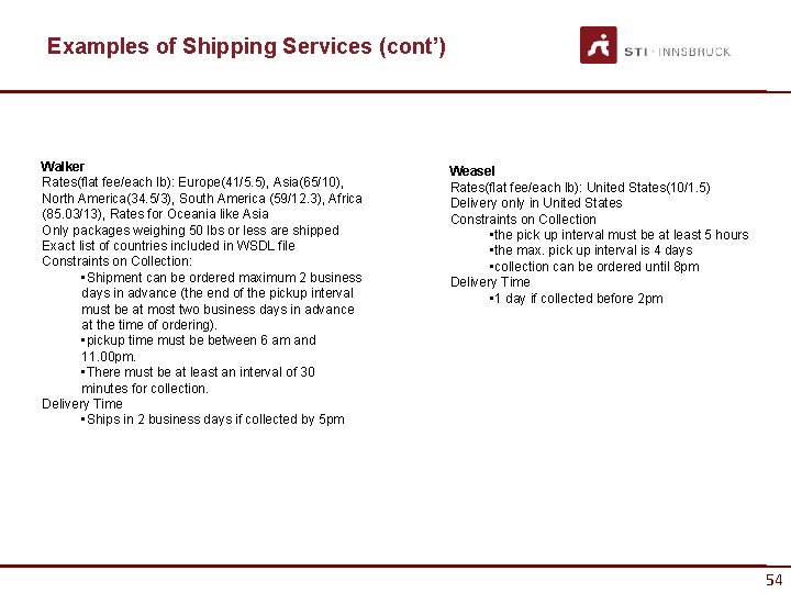 Examples of Shipping Services (cont’) Walker Rates(flat fee/each lb): Europe(41/5. 5), Asia(65/10), North America(34.