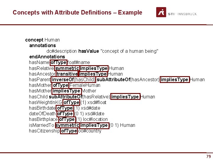 Concepts with Attribute Definitions – Example concept Human annotations dc#description has. Value "concept of