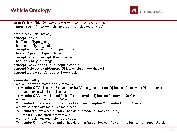 Vehicle Ontology wsml. Variant _"http: //www. wsmo. org/wsml-syntax/wsml-flight" namespace { _"http: //www. sti-innsbruck. at/ontologies/vehicle#"