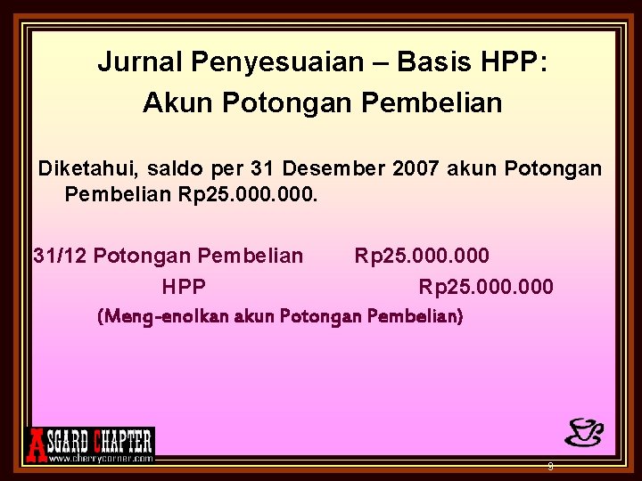 Jurnal Penyesuaian – Basis HPP: Akun Potongan Pembelian Diketahui, saldo per 31 Desember 2007