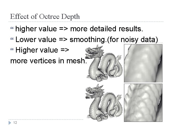 Effect of Octree Depth higher value => more detailed results. Lower value => smoothing.