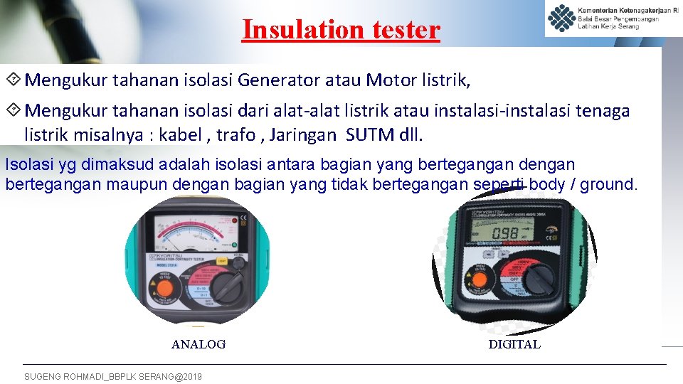 Insulation tester Mengukur tahanan isolasi Generator atau Motor listrik, Mengukur tahanan isolasi dari alat-alat
