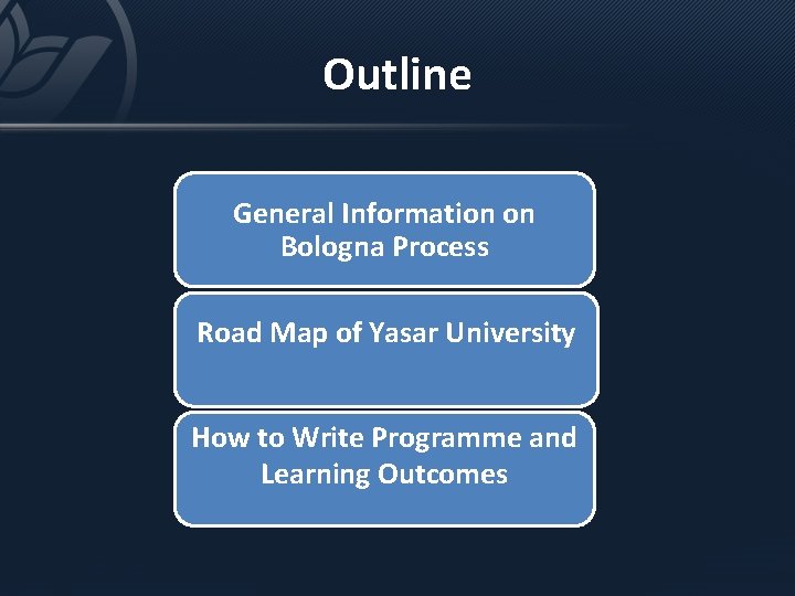 Outline General Information on Bologna Process Road Map of Yasar University How to Write