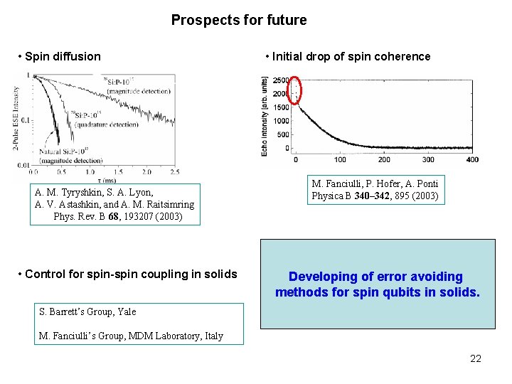 Prospects for future • Spin diffusion A. M. Tyryshkin, S. A. Lyon, A. V.