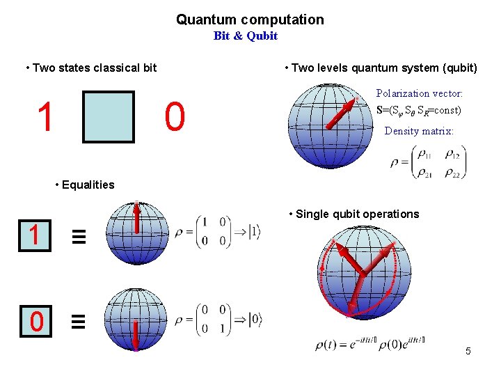 Quantum computation Bit & Qubit • Two states classical bit 1 • Two levels