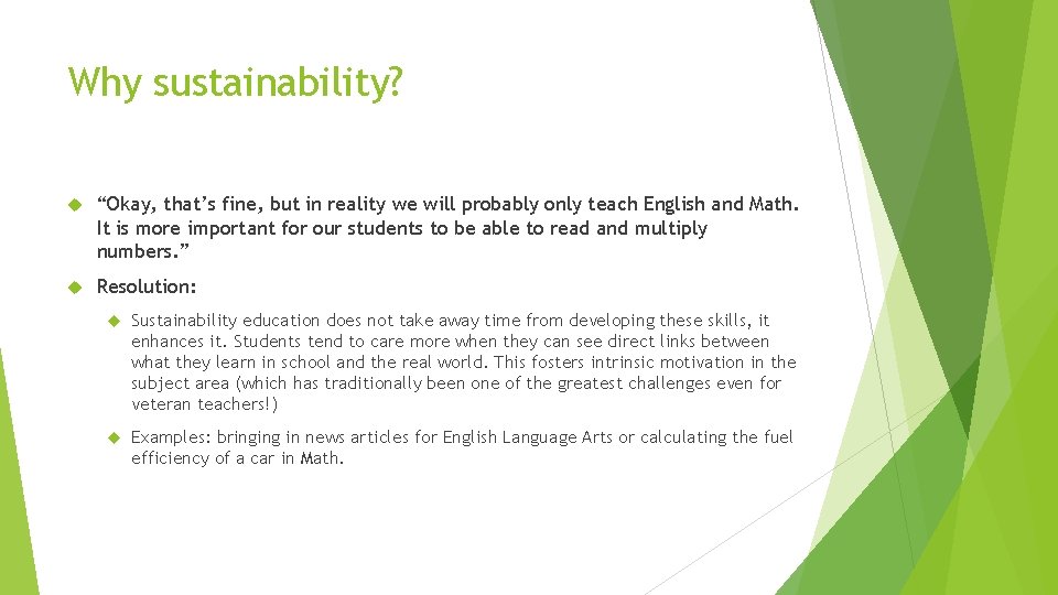 Why sustainability? “Okay, that’s fine, but in reality we will probably only teach English