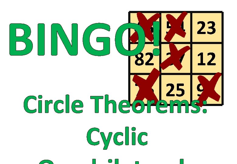BINGO! 45 54 23 82 37 12 76 25 91 Circle Theorems: Cyclic 