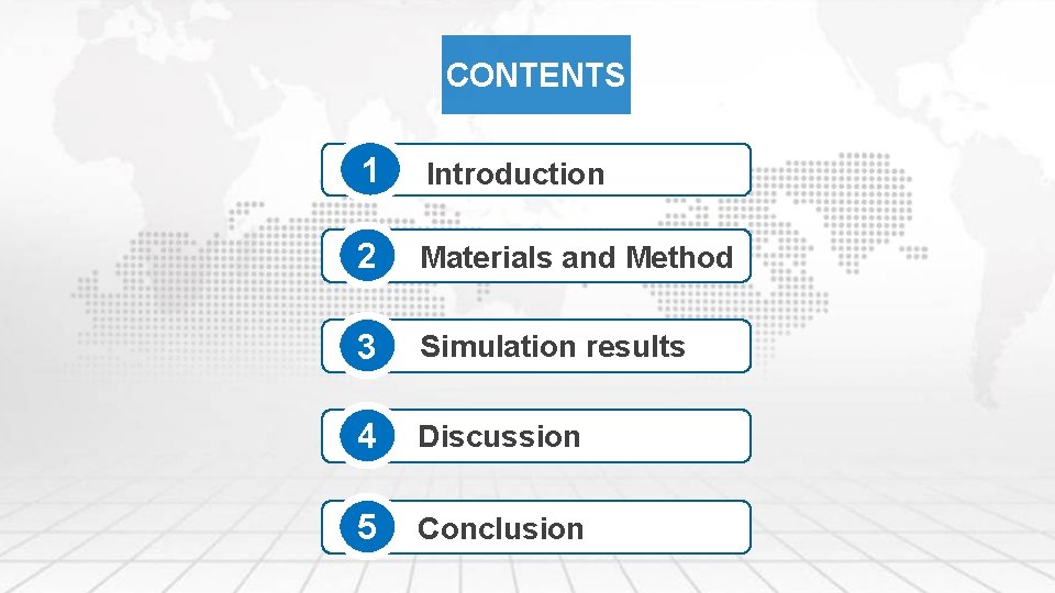 CONTENTS 1 Introduction 2 Materials and Method 3 Simulation results 4 Discussion 5 Conclusion