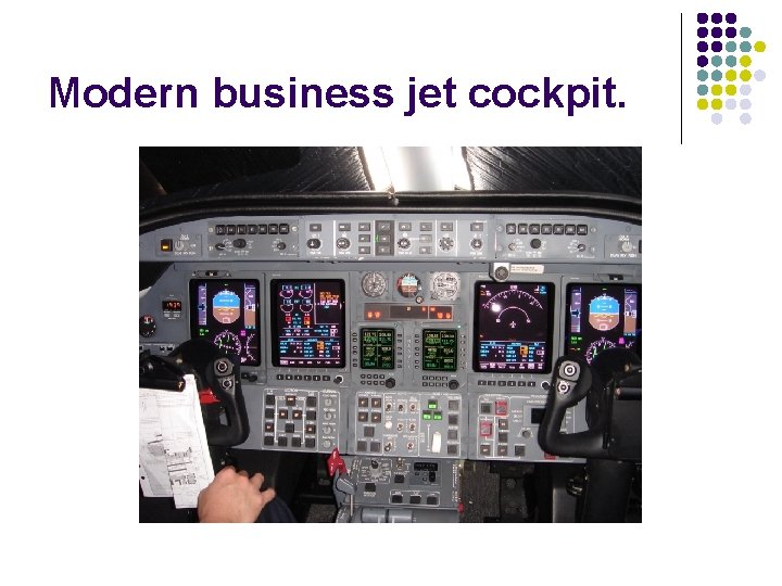 Modern business jet cockpit. 