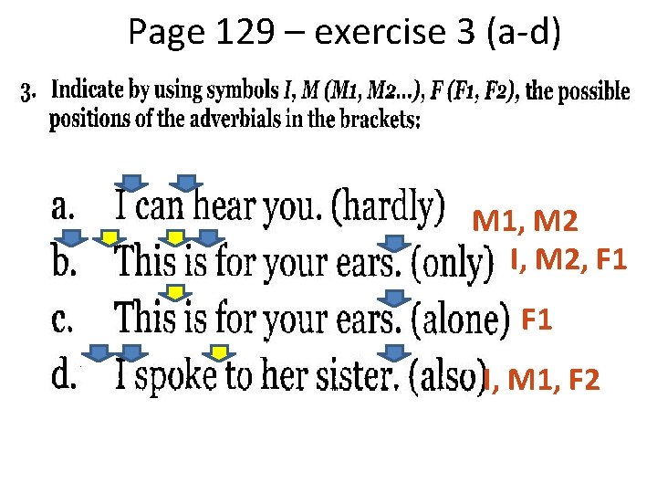 Page 129 – exercise 3 (a-d) M 1, M 2 I, M 2, F