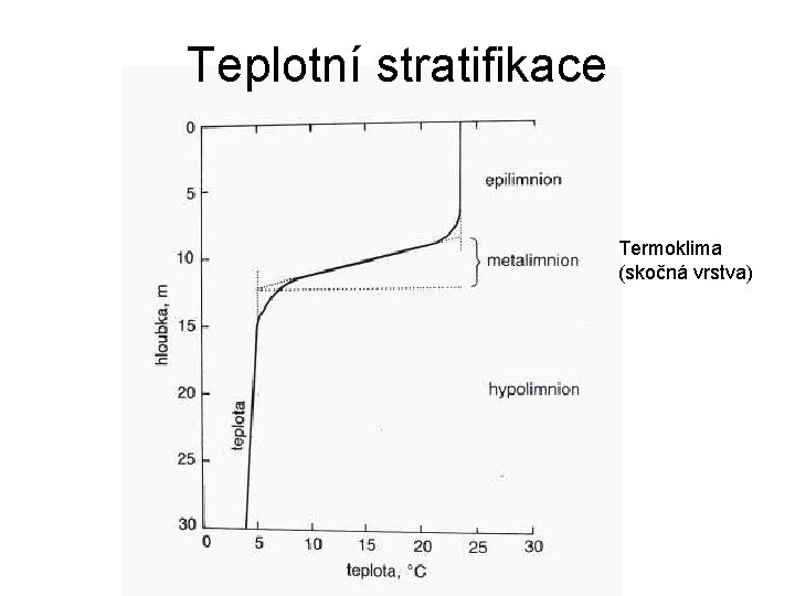 Teplotní stratifikace Termoklima (skočná vrstva) 