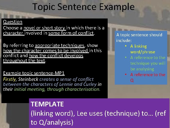 Topic Sentence Example Question Choose a novel or short story in which there is