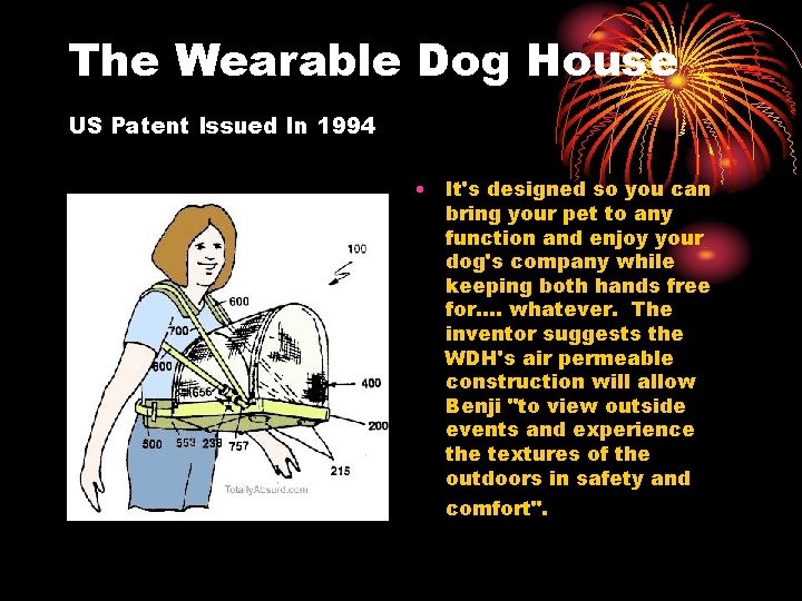 The Wearable Dog House US Patent Issued In 1994 • It's designed so you