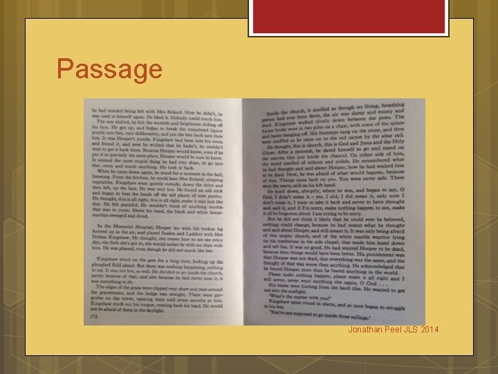 Passage Jonathan Peel JLS 2014 