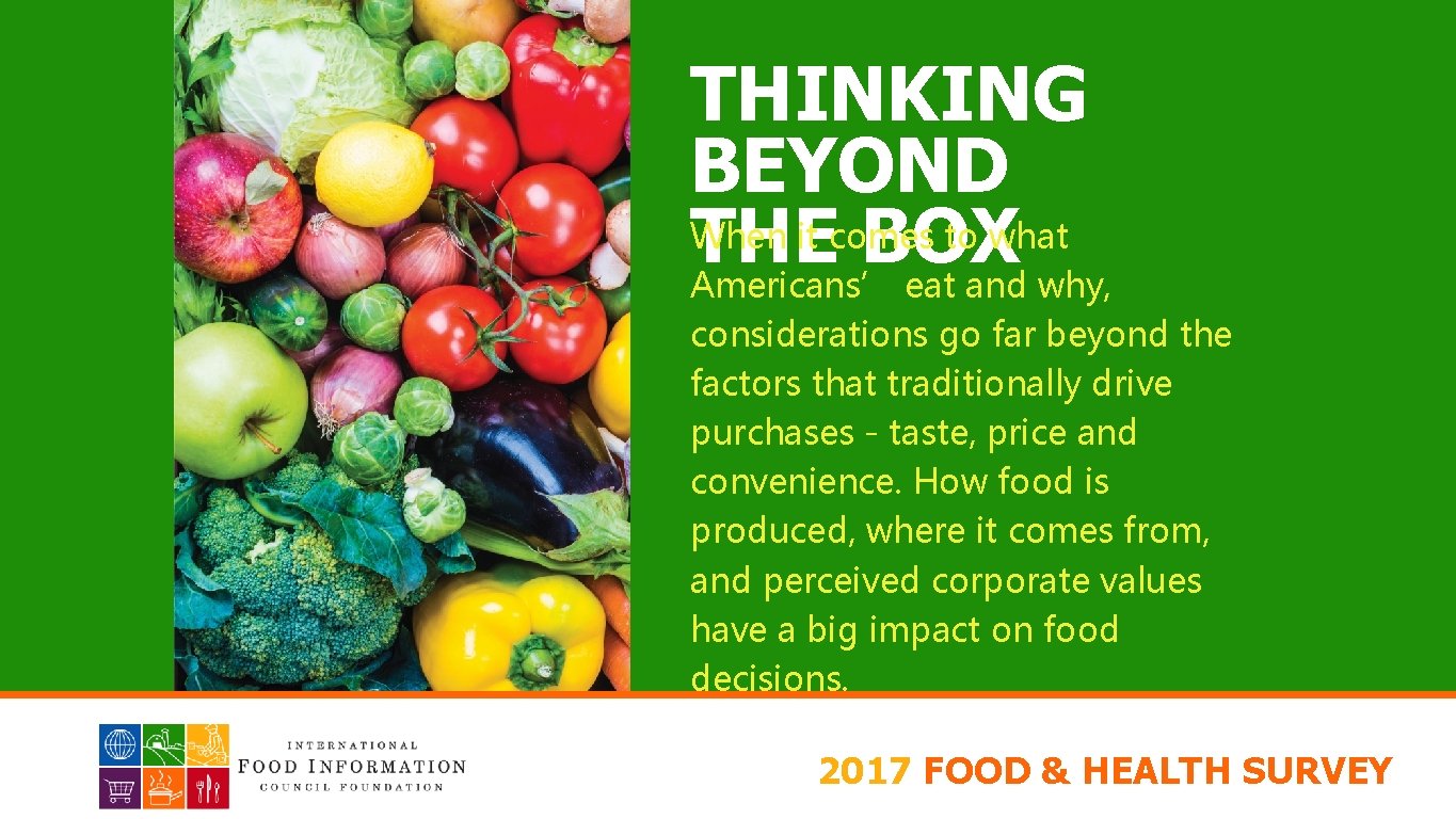 THINKING BEYOND When it comes to what THE BOX Americans’ eat and why, considerations