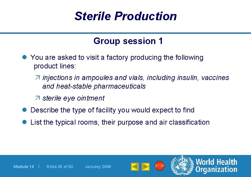 Sterile Production Group session 1 l You are asked to visit a factory producing