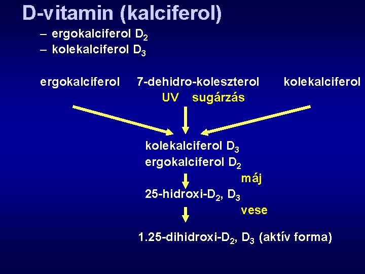 D-vitamin (kalciferol) – ergokalciferol D 2 – kolekalciferol D 3 ergokalciferol 7 -dehidro-koleszterol UV