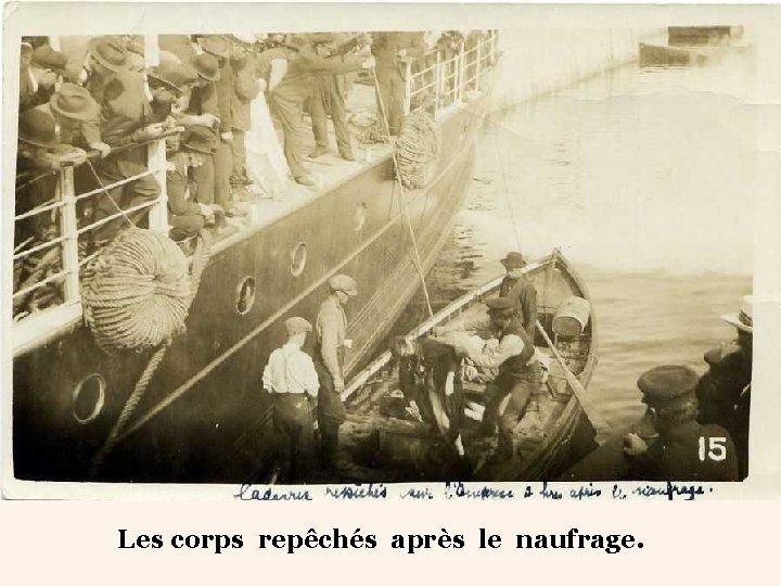 Les corps repêchés après le naufrage. 