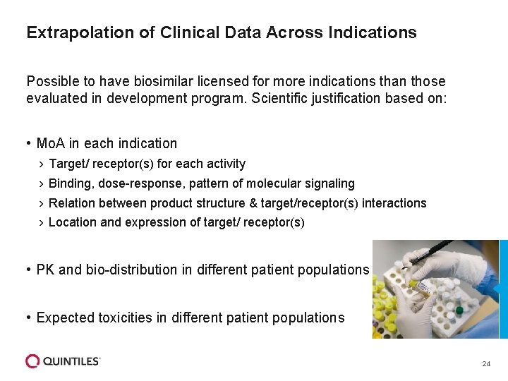 Extrapolation of Clinical Data Across Indications Possible to have biosimilar licensed for more indications