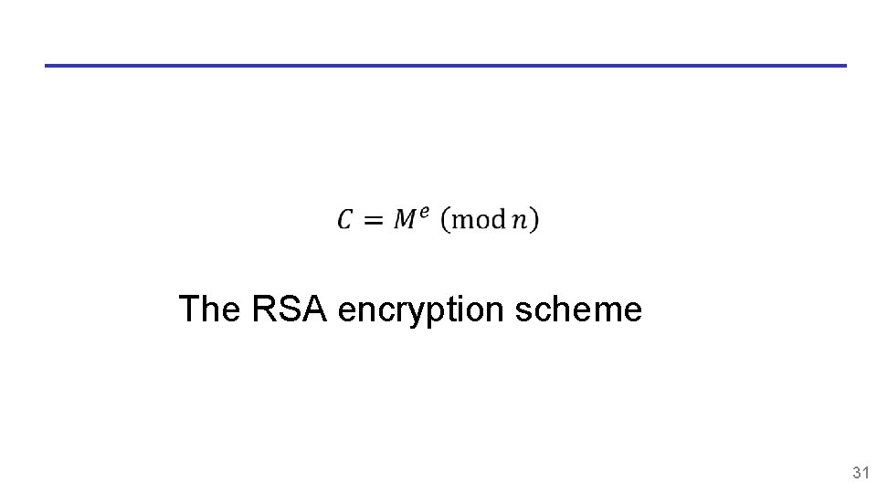 The RSA encryption scheme 31 The RSA encryption scheme 31