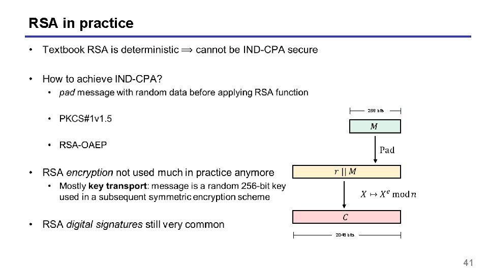RSA in practice 256 bits 2048 bits 41 RSA in practice 256 bits 2048 bits 41