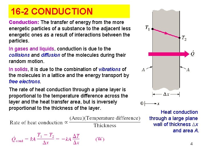 16 -2 CONDUCTION Conduction: The transfer of energy from the more energetic particles of