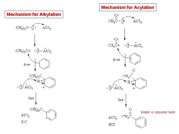 Mechanism for Acylation Mechanism for Alkylation Water is required here 