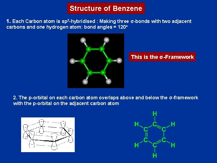 Structure of Benzene 1. Each Carbon atom is sp 2 -hybridised : Making three Structure of Benzene 1. Each Carbon atom is sp 2 -hybridised : Making three