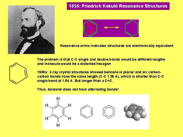 1856: Friedrich Kekulé Resonance Structures Resonance arrow indicates structures are electronically equivalent The problem