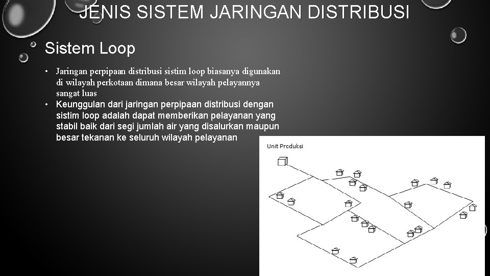 JENIS SISTEM JARINGAN DISTRIBUSI Sistem Loop • Jaringan perpipaan distribusi sistim loop biasanya digunakan